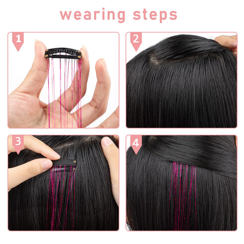 Silver Hair Tinsel Kit 12Pcs Clip in 20.5 Inch Heat Resistant Glitter Hair Accessories
