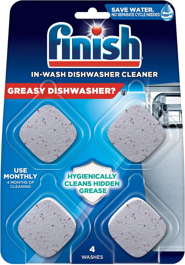 Finish Dishwasher Cleaner Tablets, 4 Count, Hygienically Cleans Hidden Grease, 4 Month Supply