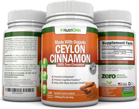 Organic Ceylon Cinnamon, 1200mg, 120 Capsules, True Cinnamon for Immune & Heart Health