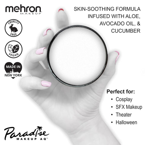 Mehron Makeup Paradise Makeup AQ Pro Size, Water Activated Face Paint, 1.4 oz (40 g) – White