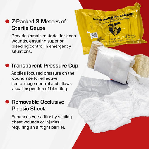 OLAES 4” Flat Modular Trauma Bandage with Pressure Cup, 4" W x 7" L x 2.5" D, Latex-Free