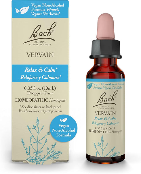 Bach Original Flower Remedies, Vervain for Relaxation and Calm, Natural Homeopathic Flower Essence, 10mL Dropper