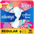 Always Radiant Teen Pads, Regular Size 1, Unscented, with Wings, 14 Count