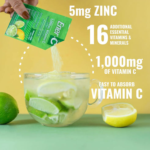 Ener-C Lemon Lime Multivitamin Drink Mix Powder - 1000mg Vitamin C & Electrolytes - 60 Count - Non-GMO Vegan