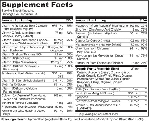 NATURELO Teen Multivitamin - Whole Food Multivitamin with Minerals for Active Kids, Non-GMO, Vegan & Vegetarian, 60