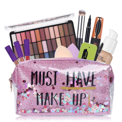 Makeup Set for Women, Full Kit with 39 Colors Eyeshadow Palette, Liquid Foundation, and Makeup Bag