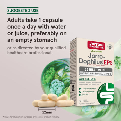 Jarrow Formulas Jarro-Dophilus EPS Probiotics, 25 Billion CFU, 30 Veggie Capsules for Gut Restore & Immune Support