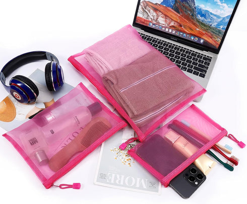 12 Pieces Zipper Nylon Mesh Pouch, Assorted Sizes Makeup Bags for Cosmetic, School Supplies, Travel