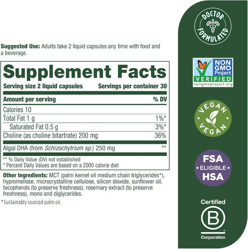 MegaFood Baby & Me 2 Prenatal DHA & Choline - Plant-Based Liquid DHA and Choline for Baby's Development - Vegan - 60