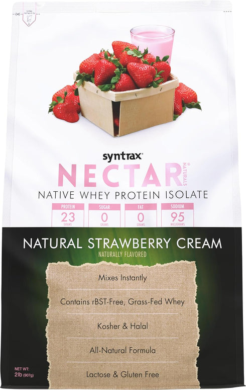 Syntrax Nutrition Nectar Naturals - 100% Whey Isolate Protein Powder, Natural Strawberry Cream, 2 lbs