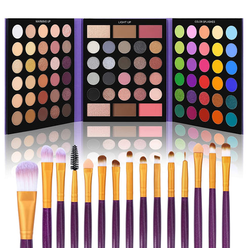 UCANBE 86 Colors Nude Eyeshadow Palette with 15pcs Makeup Brushes Set, Waterproof Colorful Eye Shadow
