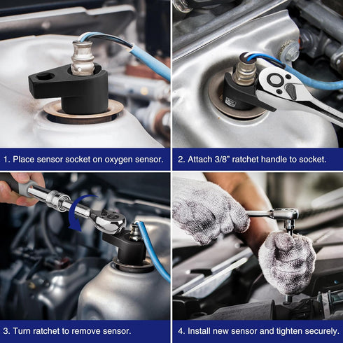O2 3/8 7/8 22mm, Offset 6-Point O2 WORKPRO Oxygen Sensor Socket Drive x Oxygen Sensor Removal Tool Wrench, Sensor Tool