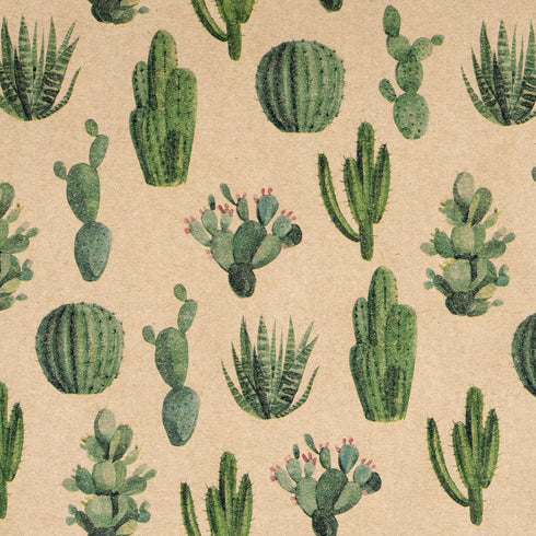 RUSPEPA Kraft Wrapping Paper Roll, Mini Roll, Cactus Design for All Occasions, 17 Inches X 32.8 Feet