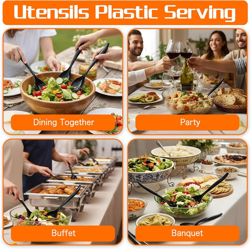 Leooomap 32-Piece Pack Set, 16 16 9.8-Inch of Large Plastic Spoons and Forks Spoons & Forks, Durable PP Cutlery