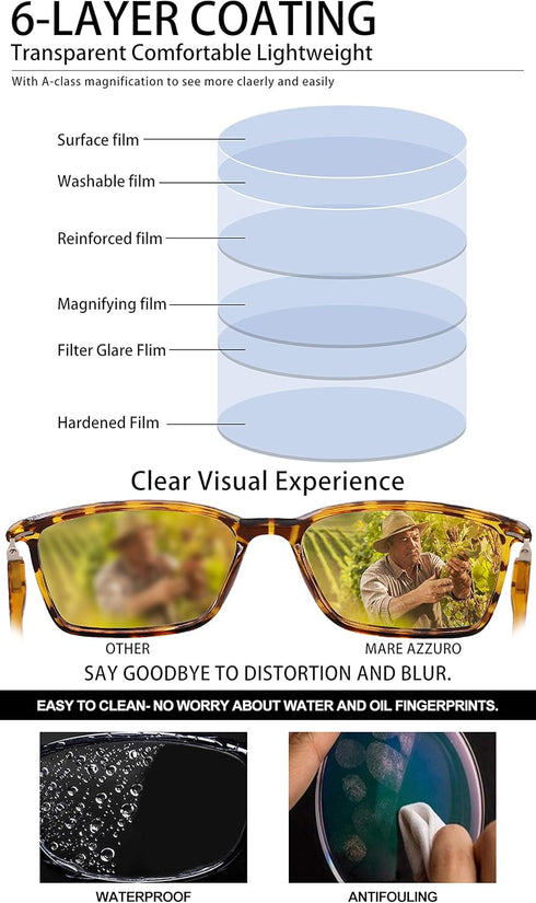 MARE AZZURO Flexible Reading Glasses for Men - Lightweight Readers in Tortoise, Available in Multiple Strengths (2.50)