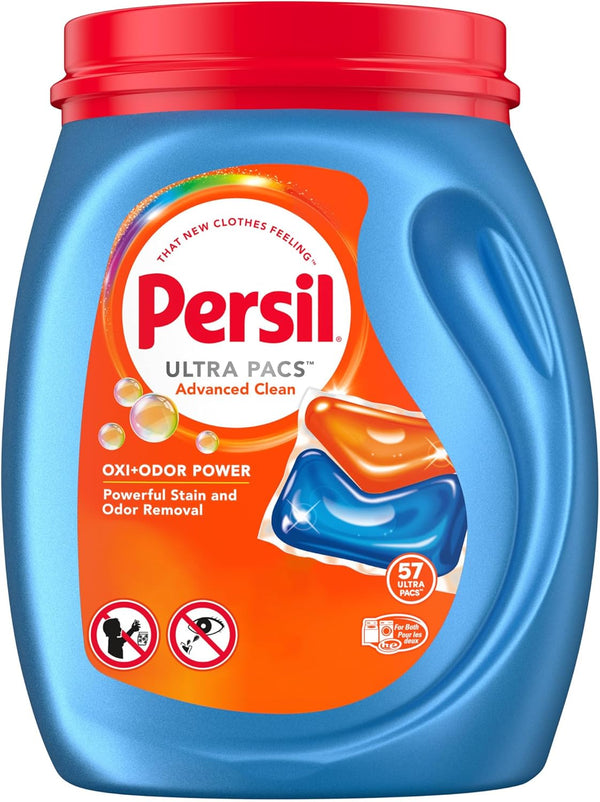 Persil Ultra Pacs, Advanced Clean Oxi+Odor Power Laundry Detergent, 57 Count