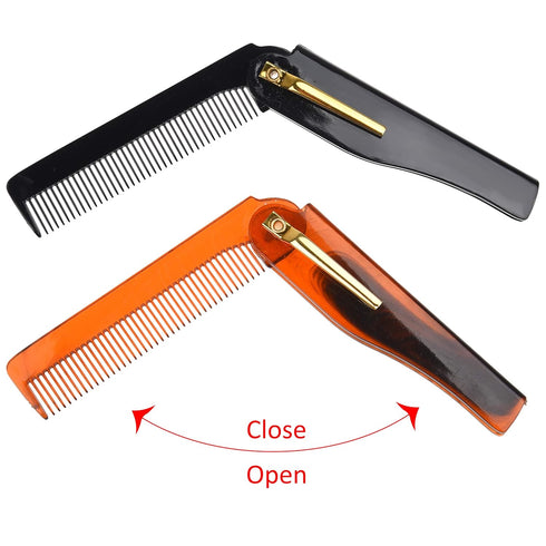 Kare & Kind Folding Pocket Comb for Men - 4 Pc Fine Tooth Comb Set (2 Brown and 2 Black) for Hair, Mustache, Beard