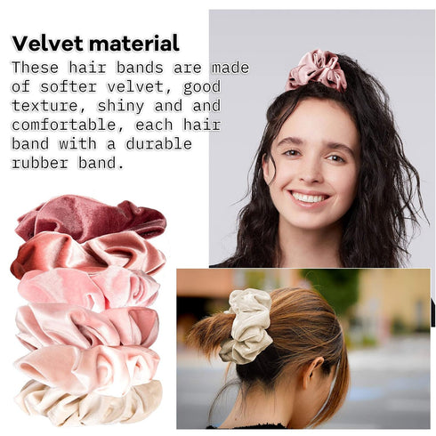 Whaline Blush Theme Hair Scrunchies - Large Velvet Hair Bands, Pink Soft Elastic Hair Ties, Hair Accessories for Girls,