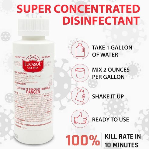 Lucasol One Step Disinfectant Spray, 4 Ounce, All Purpose Cleaner for Hospitals, Salons, Household Essentials, School,