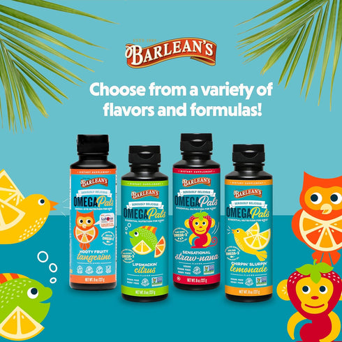 Barlean's Omega Pals Lipsmackin' Citrus Flavored Omega-3 for Kids, 8 oz Liquid Fish Oil Supplement