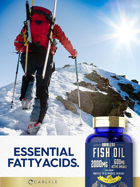 Carlyle Fish Oil 2000mg - 600mg Omega 3 with EPA & DHA, 90 Odorless Softgels, Lemon Flavored Supplement, Non-GMO &