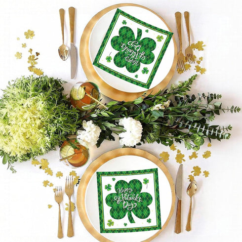 Heyiminy 40Pcs 6.5 Inch St Patricks Day Napkins, Shamrock Napkins, Disposable Green Lucky Clover Cocktail Beverage