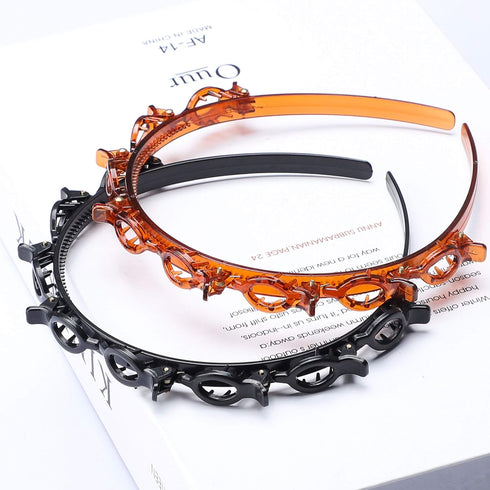 JASSINS 2 Pcs Bangs Hairstyle Hairpin Headband, Professional Weave Clip and Toothed Braid Tool for Women Girls