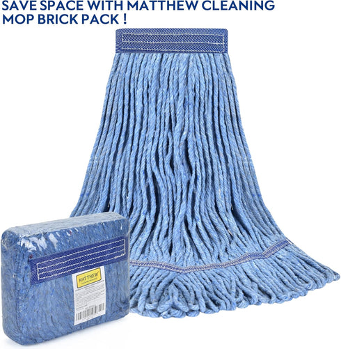 MATTHEW CLEANING Heavy Duty Mop Head, Commercial Replacement for Floor Cleaning, Blue Cotton Looped End