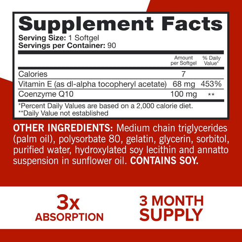 Qunol Ultra CoQ10 100mg Softgels - 3x Better Absorption, Antioxidant for Heart Health & Energy Production, 90 Count