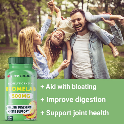 Yuve Bromelain 500mg - High Potency 2400GDU Supplement for Gut & Joint Health, 120 Vegan Capsules