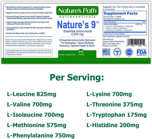 Essential Amino Acids EAA Supplement - Complete Amino Acid Complex Pills, Vegan, 210 Tablets