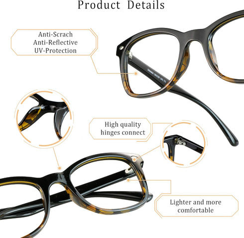 LifeArt Blue Light Blocking Glasses - Anti Eyestrain, Computer Reading Glasses for Women Men (Tortoise, No