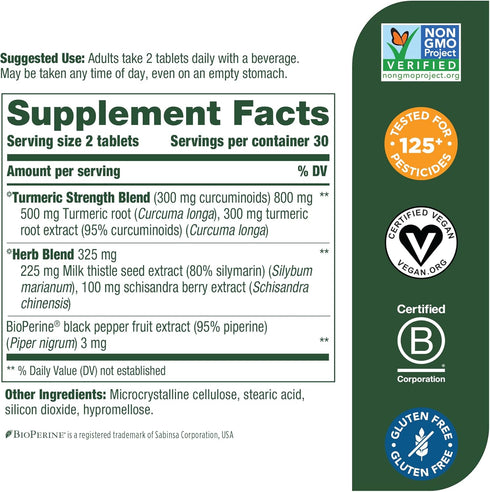 MegaFood Turmeric Curcumin Extra Strength - Liver Support with Black Pepper and Milk Thistle Extract - Vegan - 60