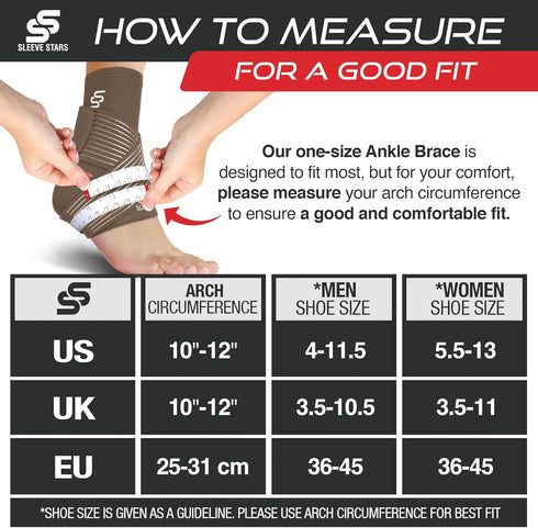 Sleeve Stars Ankle Support for Ligament Damage & Sprained Ankle - Pain Relief Brace for Women & Men (Single/Mocha Brown)