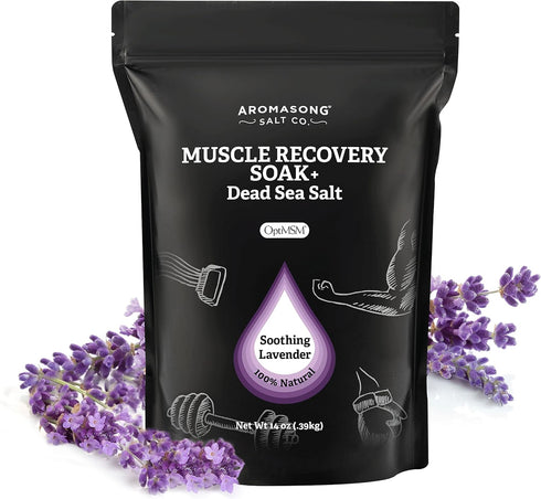 Aromasong Muscle Recovery Bath Soak - Dead Sea Salt, OptiMSM, Magnesium Flakes & Essential Oils - 14 oz Bag