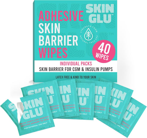 Not Just A Patch Skin Glu Skin Prep Wipes (40 Pack) – Hypoallergenic, Latex-Free Pre-CGM Skin Barrier Wipes for Blood