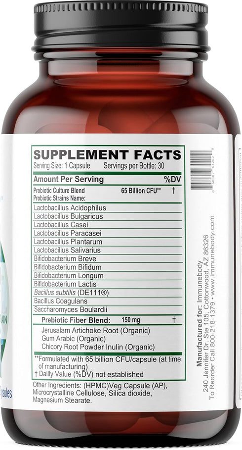Ultimate Digestive Health Probiotic - 65 Billion CFU, 13 Probiotic Strains, SBOs, Prebiotic | Immune Support | Men & Women | Digestive Health Probiotics | Gut Health - 30 Capsules