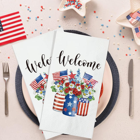 Yisong 100 4th 4th 3 Pieces of July Napkins Independence Day Paper Guest Towels Disposable Memorial Day Hand Towels