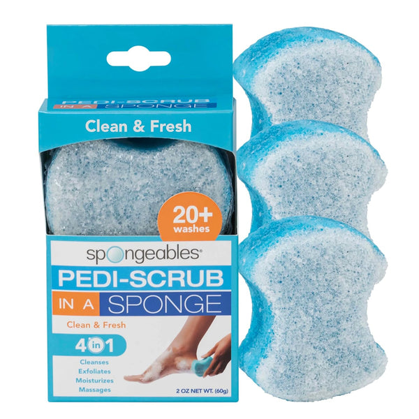 Spongables Pedi Scrub Foot Exfoliating Sponge, Clean & Fresh, 20+ Wash, 3 Count