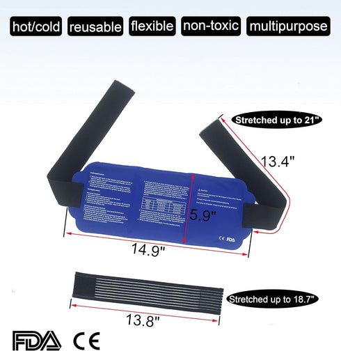 Koo-Care Large Ice Pack Gel Hot Cold Therapy Pack - Wraps Around Shoulder, Waist, Lower Back, 13.2" x 5.9"