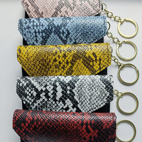 Red Snakeskin Print Keychain Birth Control Pill Case in Envelope Shape