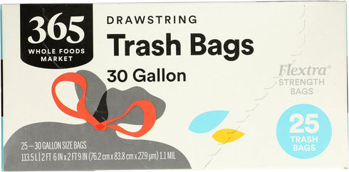 365 by Whole Foods Market Flexible Drawstring Trash Bags, 30GL, 25 Count