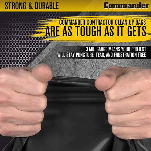 Commander Heavy Duty Contractor Bags, 42 Gallon, 3 MIL, 32" x 46", Pack of 20 for Industrial & Outdoor Use