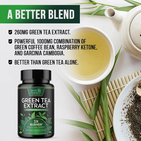 Green Tea Extract Pills, 98% Standardized EGCG 1300mg for Heart & Antioxidant Health, 120 Capsules