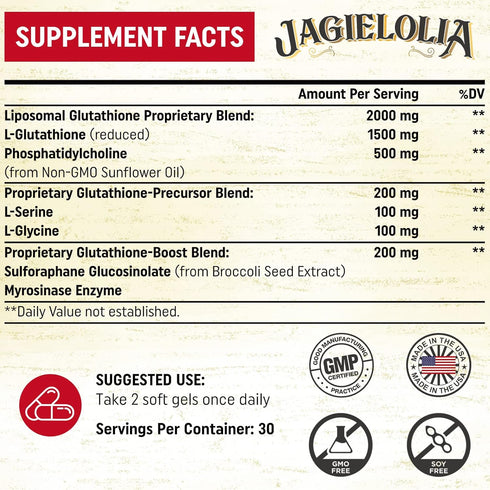 Liposomal Glutathione 2000 mg - Active L-Glutathione with L-Serine, L-Glycine & Sulforaphane, 120 Softgels