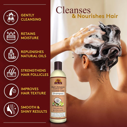 Okay Black Jamaican Castor Oil Shampoo - Natural, Moisturizing Jamaican Castor Shampoo, Strengthen & Restore Damaged