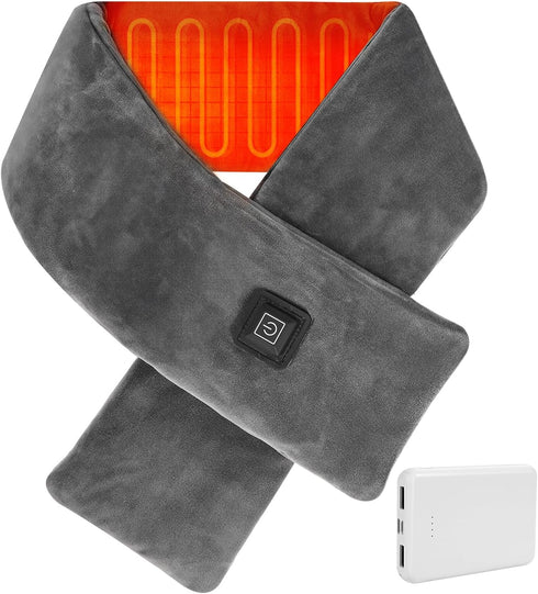 Neck Heating Pad Cordless, Rechargeable Heated Scarf with 5000mAh Power Bank for Neck Pain Relief, Grey