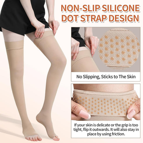 TP TOP BEAUTY 20-30 mmHg Compression Stockings for Women and Men,Thigh High Open Toe Compression Socks , Medical