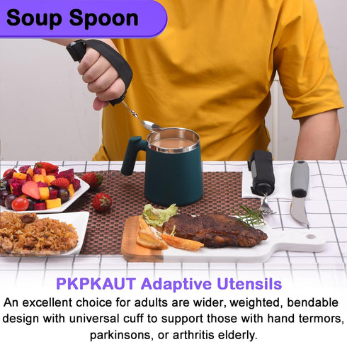 PKPKAUT Bendable/Weighted Spoon for Hand Tremors - Adaptive Handicap Utensil for Parkinsons Patients, Curved