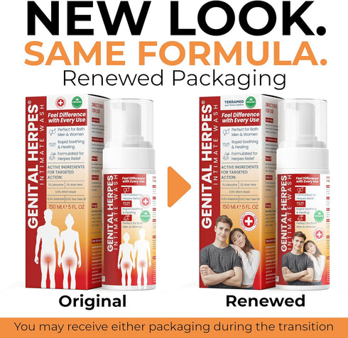 Terramed Just Think Comfort Genital Herpes Intimate Wash | Fast Acting HerpCare | Medicated | Soothes Itching, Tingling